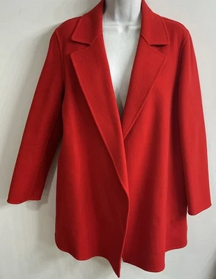 Theory Coat Red Open Long Sleeve Wool/Cashmere notch Collar Size M