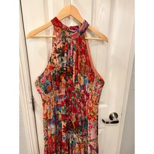 Anthropologie Maxi Dress Red Floral Patchwork Halter Smocked Tiered Boho M
