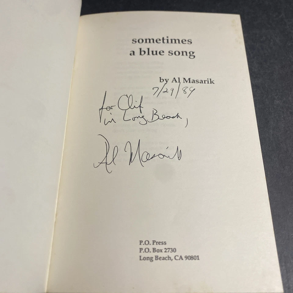 Modern Poetry: SIGNED Al Masarik, Sometimes a Blue Song 1st Edition / BNM Foto 2 de 4