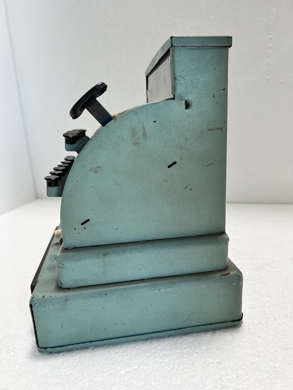 как выглядит Tom Thumb Vintage Metal Cash Register Toy Western Stamping Blue Green Working фото