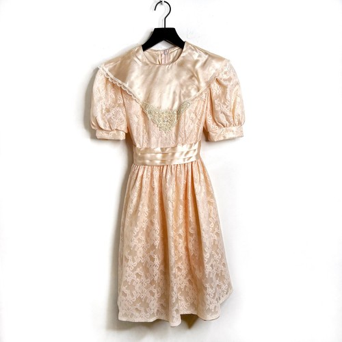 Jessica McClintock Vintage Peach Satin Lace Dress Bib Victorian Girls Size 10
