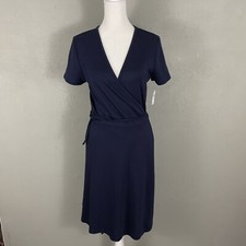 NEW GAP Modern Wrap Dress Size S Tall Navy Blue Jersey Knit Tie Waist
