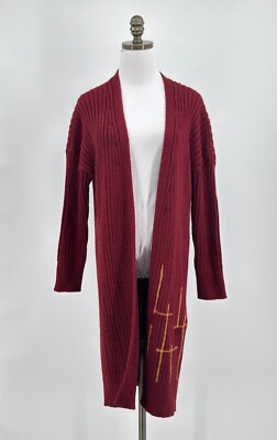 ixos Burgundy Red Alpaca Wool Blend Open Long Cardigan Sweater Sz S
