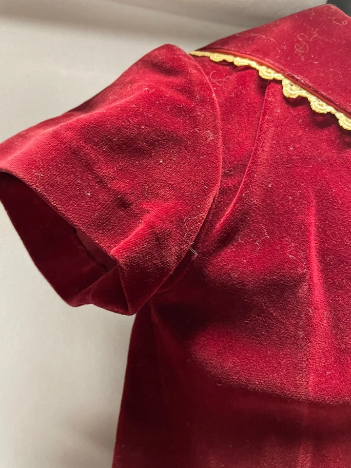 Blusa túnica cuello manga corta grande hecha a mano vintage de terciopelo rojo festivo para mujer Foto 3 de 4