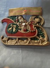 Rare Vintage Santa Sleigh with Toys Molded Plastic Christmas Decor Wall Hanging