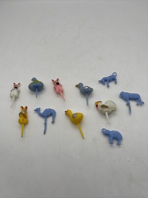 Lot 11 Vintage Plastic Cake Picks Circus Easter Bunny Animals