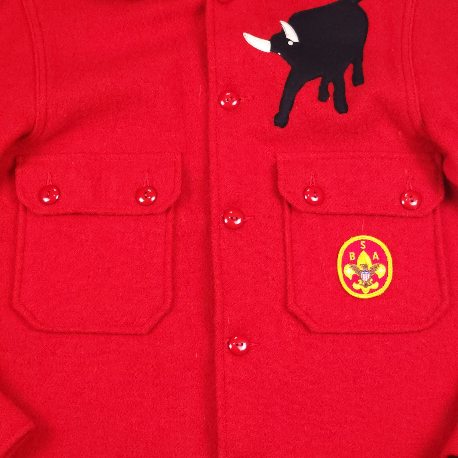 Vtg Boy Scout Wool Jacket 38 Long Red Philmont Ranch Patch Bull 50s 60s