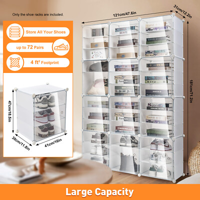 12Pcs Shoe Organizer Boxes,White Plastic Stackable Shoe Storage Bin,Space Saving