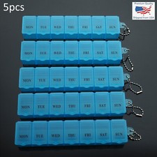 5pcs - 6" Weekly 7 Days Medicine Storage Pill Box Organizer Container Case Blue