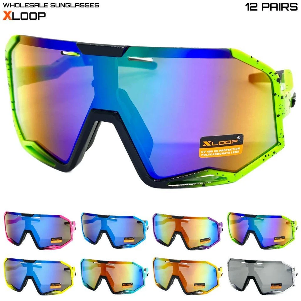 ОПТОВЫЙ ЛОТ Мужские Негабаритные Спортивные Обернутые Байкерские Велосипедные Защитные СОЛНЦЕЗАЩИТНЫЕ ОЧКИ 12 Пар