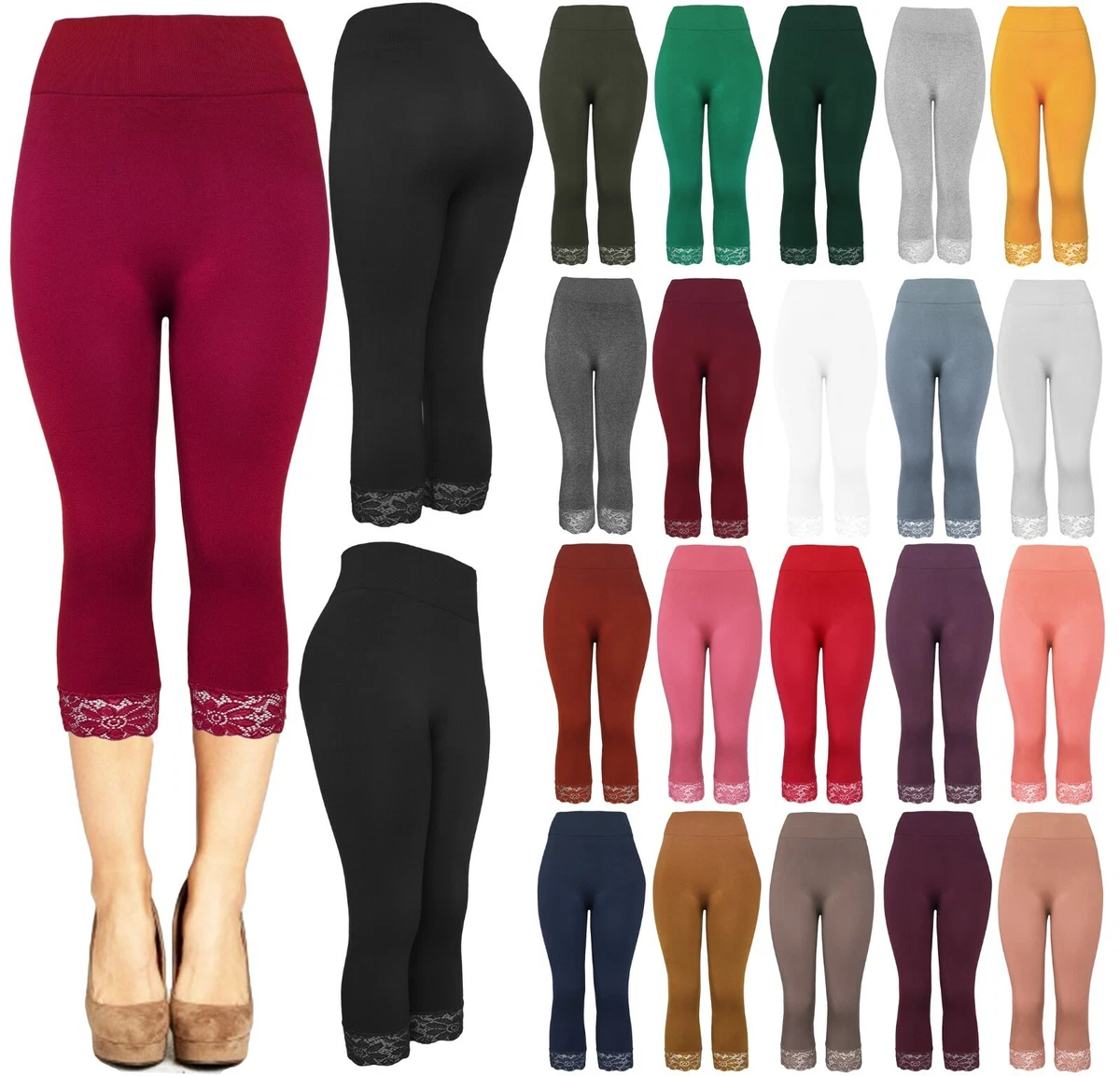 Wholesale/Bulk Lot 10 Pcs Women's Basic Solid Capri Leggings