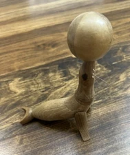 MCM Zooline Schooline Seal with Ball Wooden Jointed Toy Zoo-Line Figurine