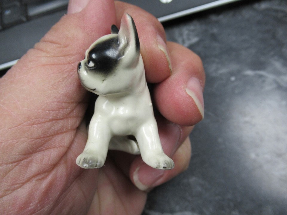 Vintage Made in Japan Ceramic Boston Terrier Dog Puppy Figurine 1 3/4