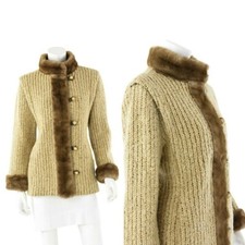 Vintage 1960's Country Pacer Tissavel Fur Trim Sweater Coat Womens Size S