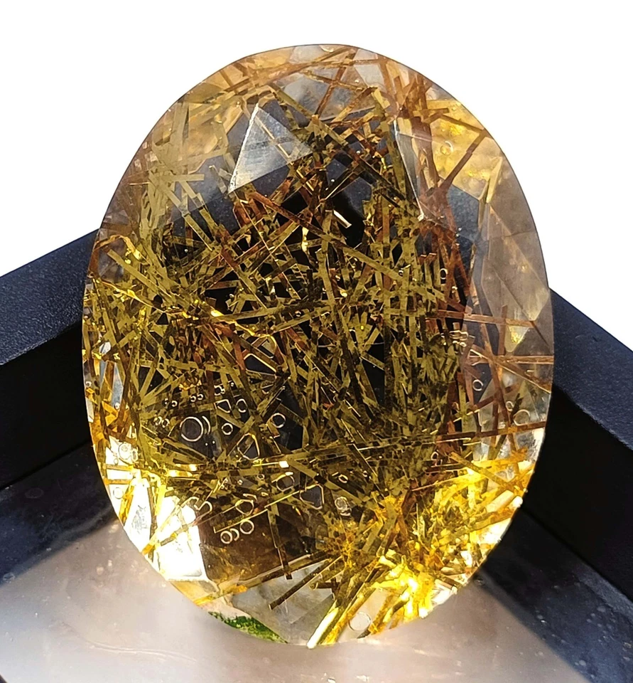 74 CT EXQUISITE GOLDEN RUTILATED QUARTZ OVAL CUT CERTIFIED LOOSE GEMSTONE MUO - Image 2 of 4