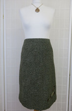 Vintage Hennes Collection A Line Skirt Size UK 6 Green Herringbone Embroidered