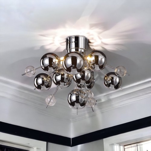 Chrome Molecular Chandelier Ceiling Light Lamp Silver and Clear Glass Balls Home - 第 1/8 張圖片