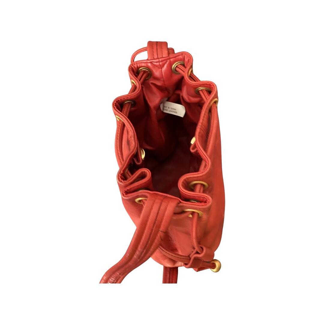 Tignanello Red Leather Medium Drawstrings Bucket … - image 5