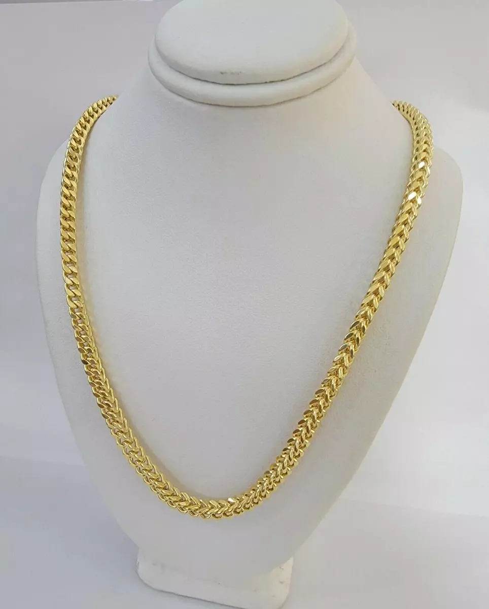 Real 14k Gold Necklace Franco Chain 4mm 24 Inch Diamond Cut Mens