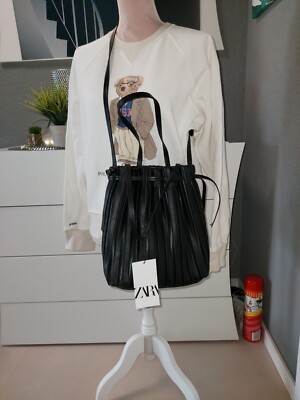 Handtasche Kordelbeutel von Zara Neu Schwarz