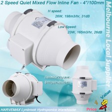 2 Speed Inline Exhaust 4"/100mm Silent Fan Hydroponics Air Vent Duct Extractor