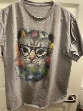 Cat With Glasses T Shirt Size Medium Gray