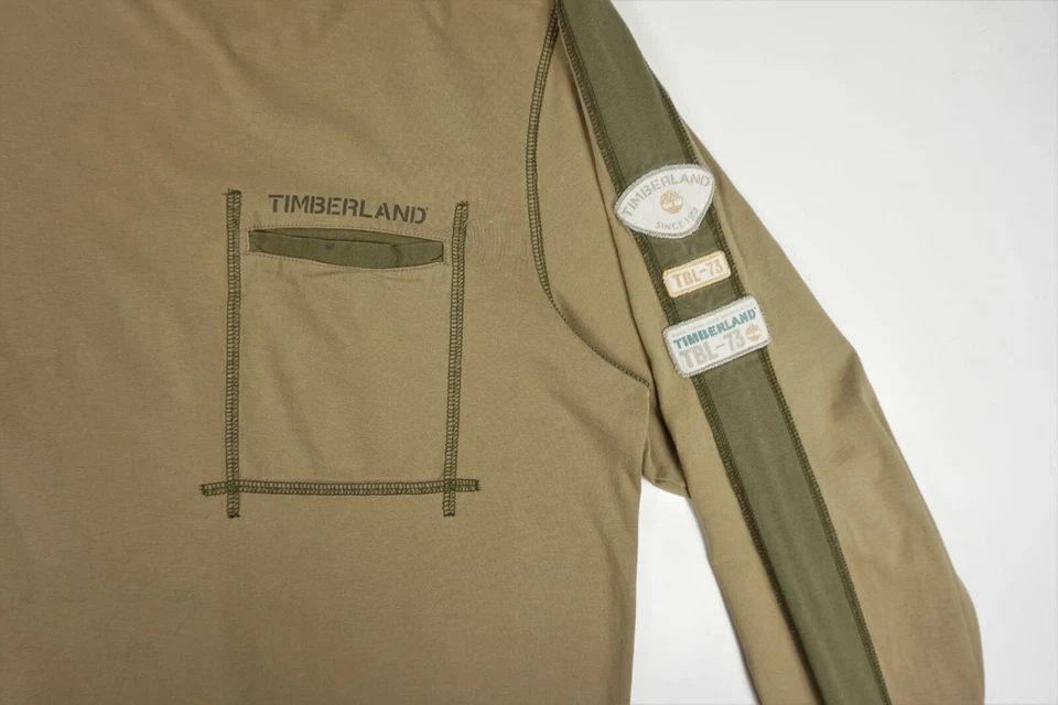 Camisa De Colección Timberland Para Hombre Mangas Largas TBL 73 Verde Militar Caqui Parcheada XL Foto 3 de 4