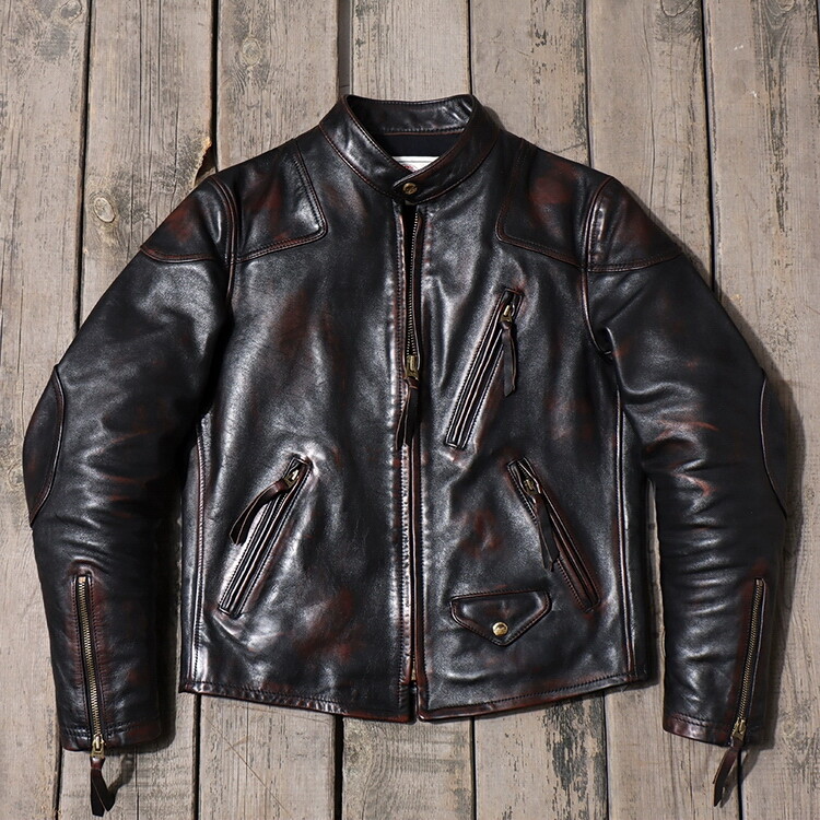 Mens Vintage Style Biker Jacket Distressed Tea Core Horsehide