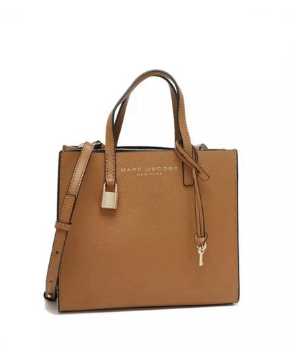 Marc Jacobs Mini Grind Leather Crossbody Tote Bag Satchel Purse Smoked Almond - Picture 10 of 17