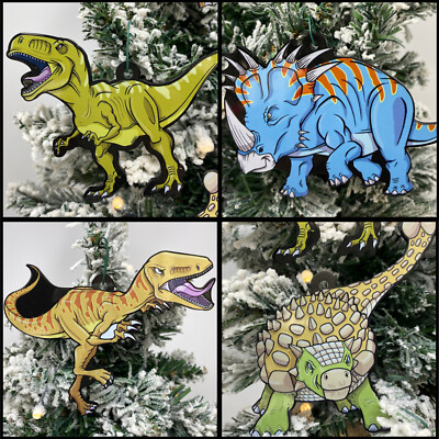 Dinosaur Christmas Ornaments 4 Piece Set Featuring Velociraptor