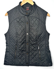 Olsen Europe Womens Quilted Gilet Vest Snap Button Front Zip Pockets Gray Size 6