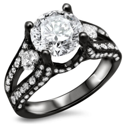 3.34 Ct Lab Created White Round Diamond Black Silver Best Collection For Ring