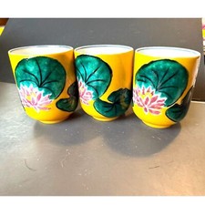 3 Vintage Ceramic Tea Cups Mugs, Lilypad, Floral