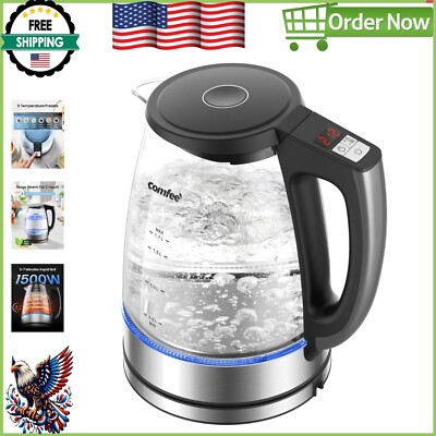 #ad Premium 1.7L Electric Glass Kettle 304 Stainless Steel amp; Boil Dry Protection $76.99