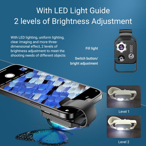Apexel 200X Phone Microscope Lens with Universal Phone Clip LED Fill Light B3L2 - 第 6/12 張圖片