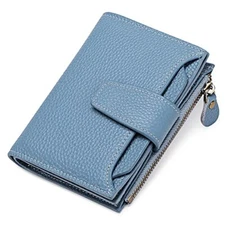  Small Wallet for Women Genuine Leather Bifold Compact RFID Blocking Aa-Blue