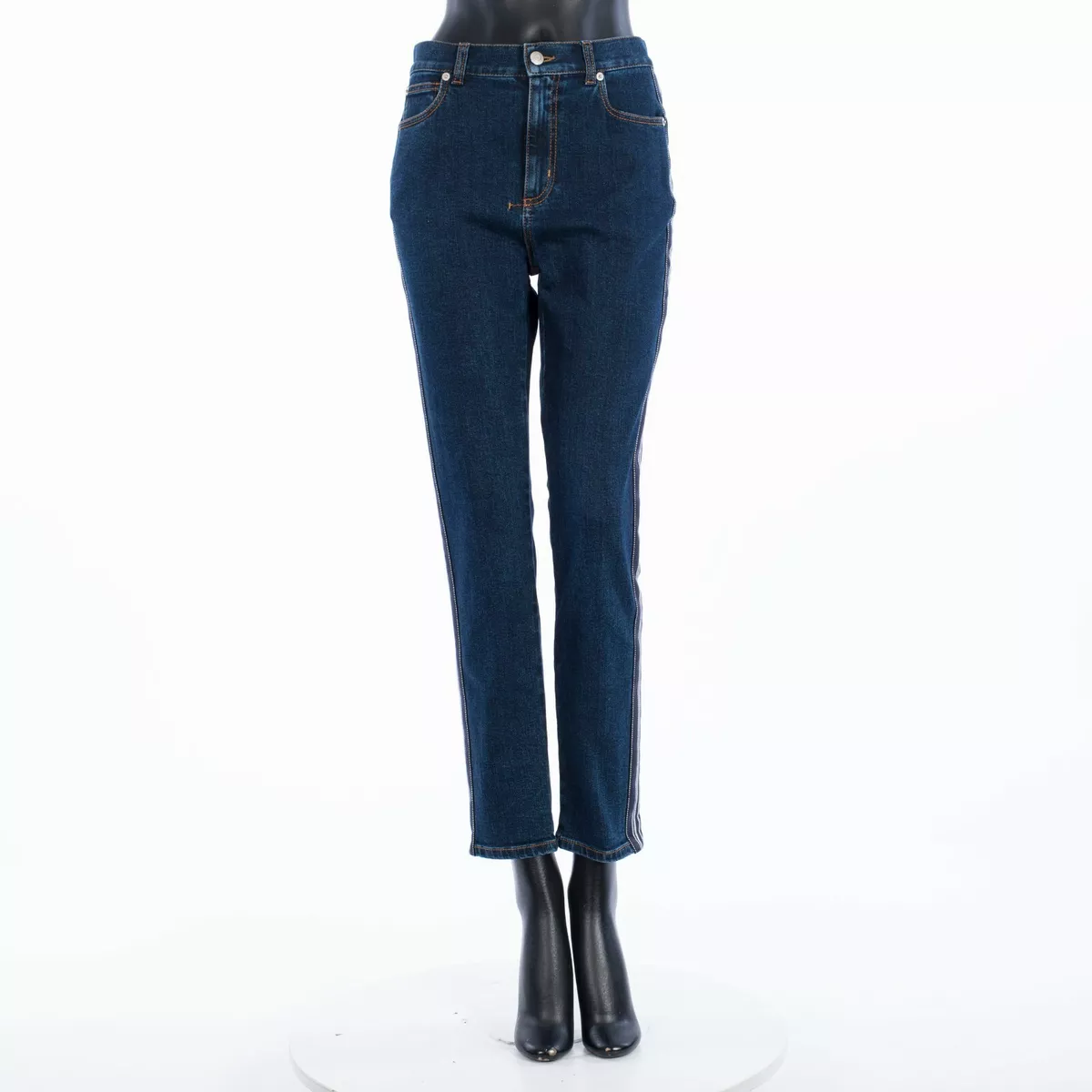 ALEXANDER MCQUEEN 740$ Mid-Rise Skinny Jeans - Striped Side Band