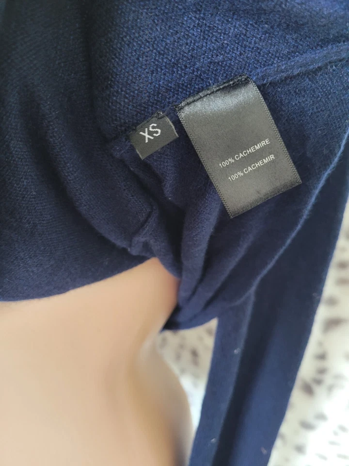 Doncaster Collection Long 100% Cashmere Open Front Cardigan Sweater Sz XS navy - Image 4 of 4