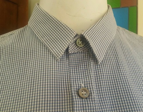 SISLEY Mens Shirt Sz LARGE / 42 BLUE CHECK Long Adjustable Button Up Sleeve - Picture 7 of 12