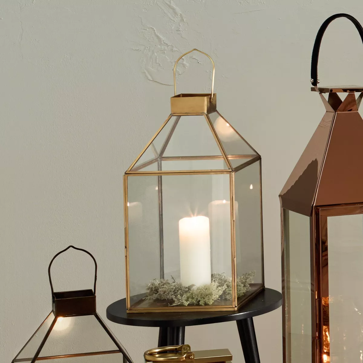 Brass Metal Lantern Bronze and Glass Gold Square Floor Lantern Wedding Decor
