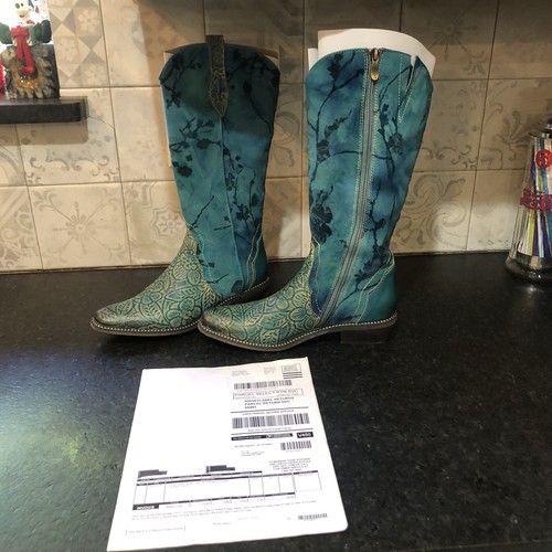 Spring Step L'artiste Laretilyn Turquoise Cowgirl Cowboy Boots Leather Floral
