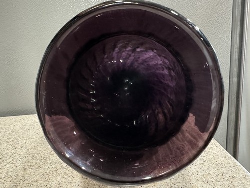 Vtg Hand Blown Art Glass Vase 10.5” Glittery Gold Purple Spotted Swirls Heavy - Picture 10 of 10