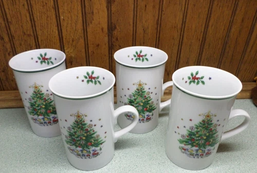 4 Salem Christmas Eve Porcelain Fine China Egg Nog/Irish Coffee Cups/Mugs