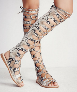 thigh high lace up flat sandals