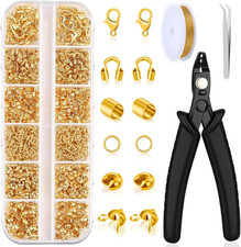 1200 Pcs Gold Crimp Beads Kit, Jewelry Making Supplies Include Crimp Covers, Cri