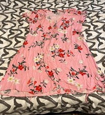 Primark Women’s Pink Floral Tea Dress V-Neck Short Sleeve Short Length 16