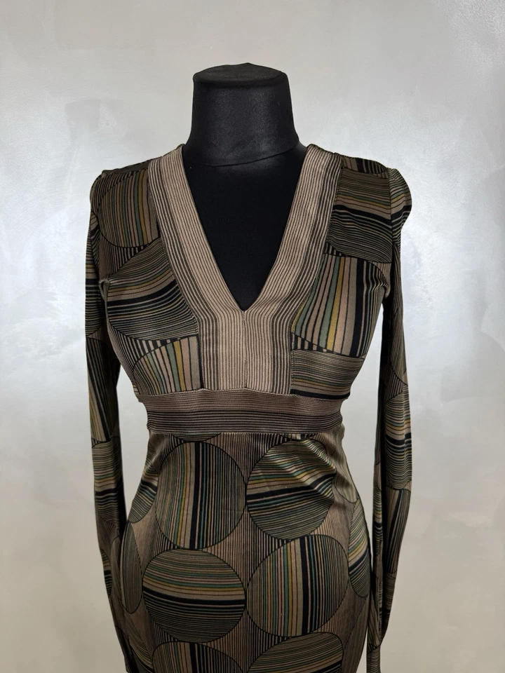 Vestido Custo Barcelona Manga Larga Talla 1 S Jersey Geométrico Rayas Cuello en V Foto 3 de 4