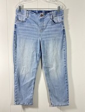 J Jill Denim Women's Sz 12R High Rise Straight Leg Crop Med Wash Elastic Waist