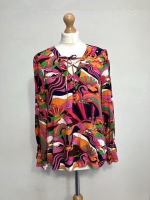 Never Fully Dressed Damen Bluse Shirt Größe UK 12 Multi Happy Place kräftig hell