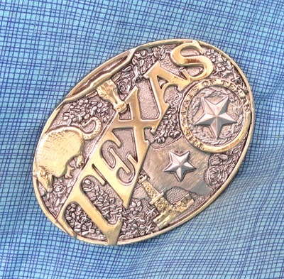 Texas Star State Oil Derrick Armadillo Longhorn Belt Buckle Western 1990s.GMP913